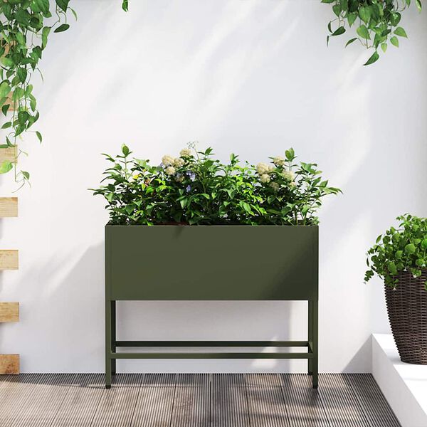 vidaXL Jardinera Elevada Verde oliva 60 x 26 x 45 cm Acero