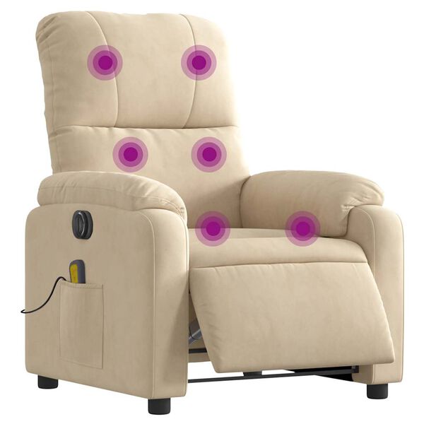 vidaXL Sillón reclinable masaje eléctrico tela microfibra color crema