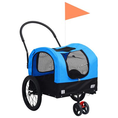 vidaXL Remolque de bicicleta mascotas carrito 2 en 1 azul y negro