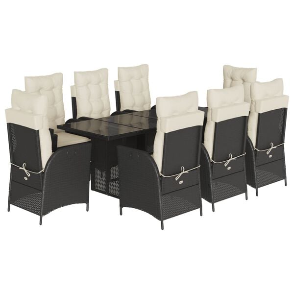 vidaXL Set de comedor de jard&iacute;n 9 pzas y cojines rat&aacute;n sint&eacute;tico negro