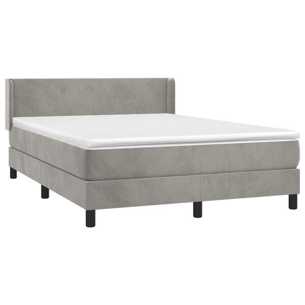 vidaXL Cama box spring con colch&oacute;n terciopelo gris claro 140x200 cm
