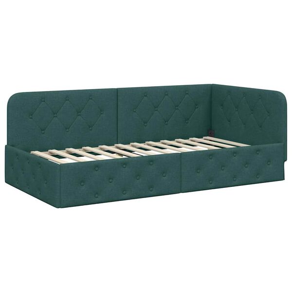 vidaXL Estructura de cama en esquina Verde oscuro 90 x 190 cm tela