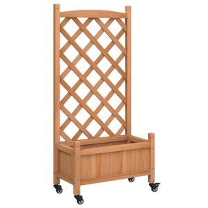 vidaXL Jardinera con enrejado y ruedas madera maciza de abeto marr&oacute;n
