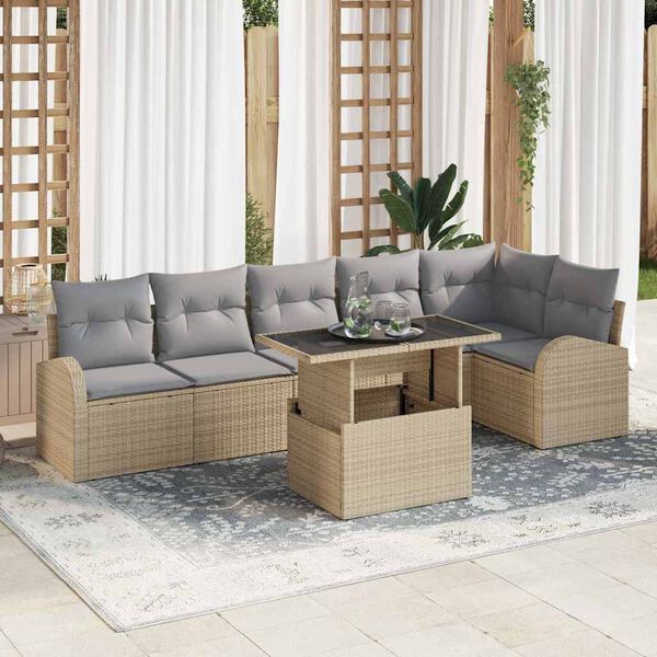 vidaXL Conjunto de sof&aacute; de jard&iacute;n con coj&iacute;n 7 pcs beige y gris claro