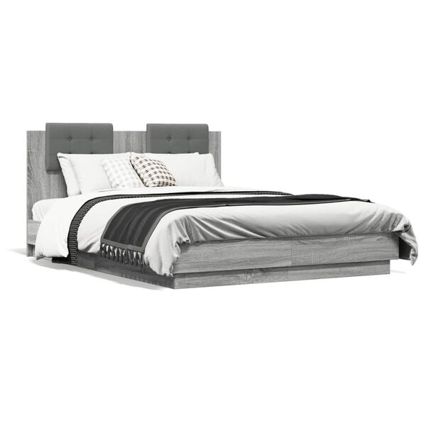 vidaXL Cama con cabecero madera de ingenier&iacute;a gris Sonoma 135x190 cm