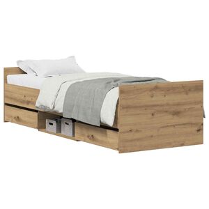 vidaXL Estructura de cama con caj&oacute;n Roble artesanal 193 x 78 x 50 cm
