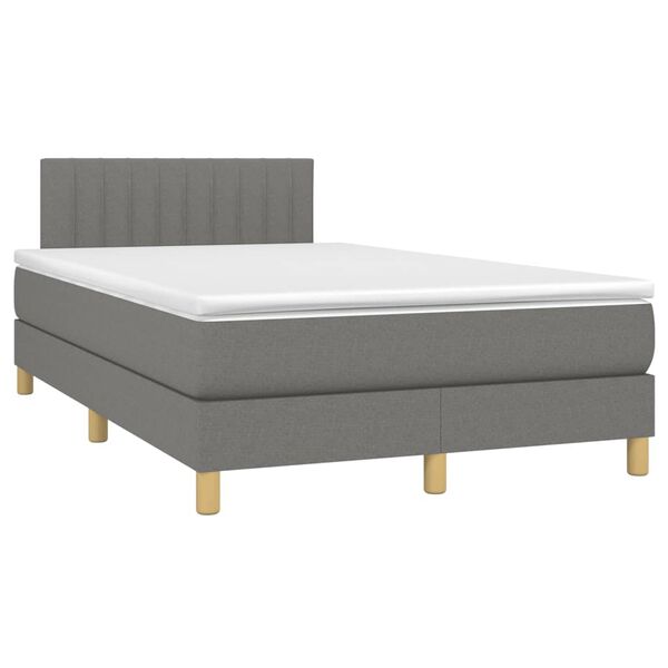 vidaXL Cama box spring con colch&oacute;n y LED tela marr&oacute;n oscuro 120x190 cm