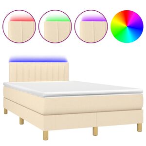 vidaXL Cama box spring con colch&oacute;n y luces LED tela crema 120x190 cm