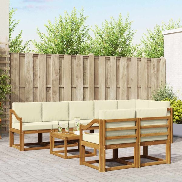 vidaXL Conjunto de sof&aacute;s de exterior con coj&iacute;n 9 pcs Natural y Crema