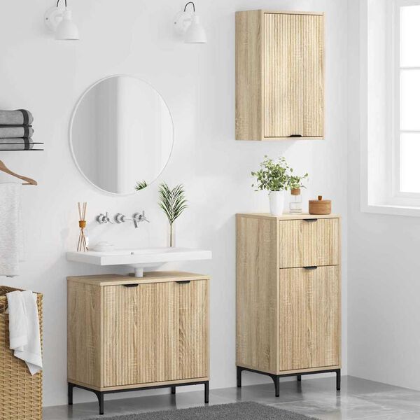 vidaXL Juego de muebles de ba&ntilde;o con caj&oacute;n 3 pcs Roble Sonoma