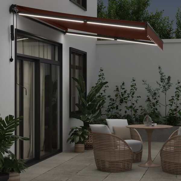 vidaXL Toldo retr&aacute;ctil autom&aacute;tico con LEDs marr&oacute;n 350x250 cm