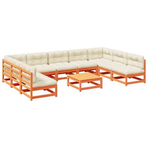vidaXL Juego sof&aacute;s jard&iacute;n 10 pzas con conjines madera pino marr&oacute;n cera