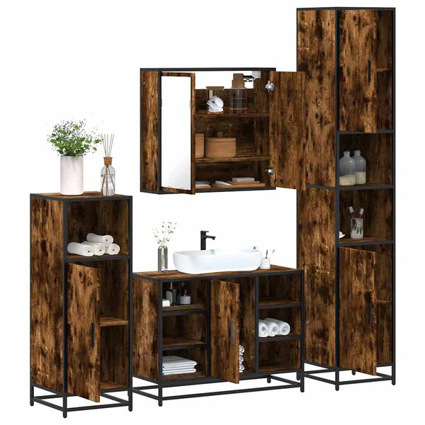 vidaXL Set de muebles ba&ntilde;o 4 pzas madera contrachapada roble ahumado