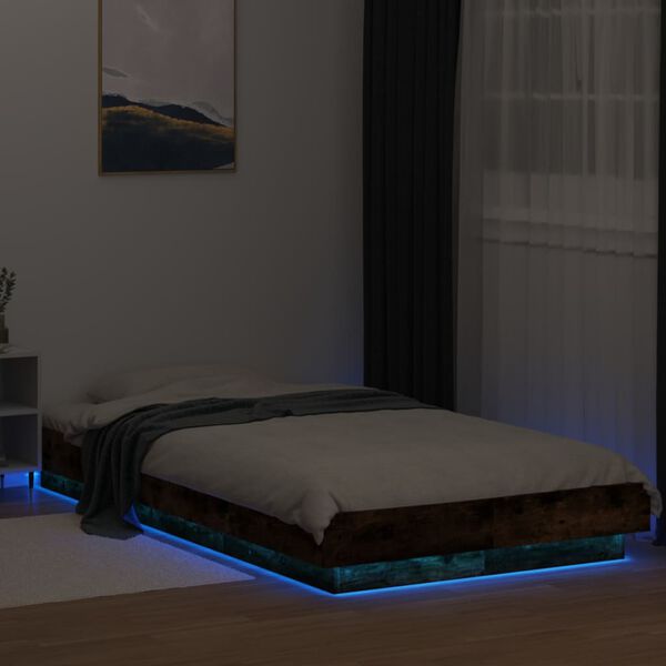 vidaXL Estructura cama con luces LED madera roble ahumado 100x200 cm