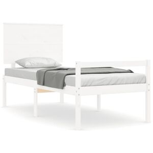 vidaXL Cama personas mayores cabecero madera maciza blanco 90x200 cm
