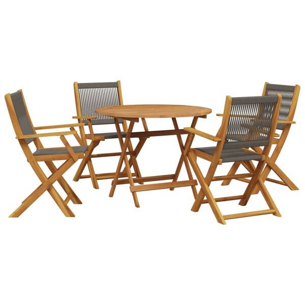 vidaXL Set de comedor jard&iacute;n 5 pzas polipropileno madera maciza gris