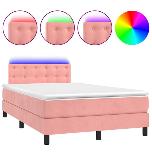 vidaXL Cama box spring con colch&oacute;n y LED terciopelo rosa 120x190 cm