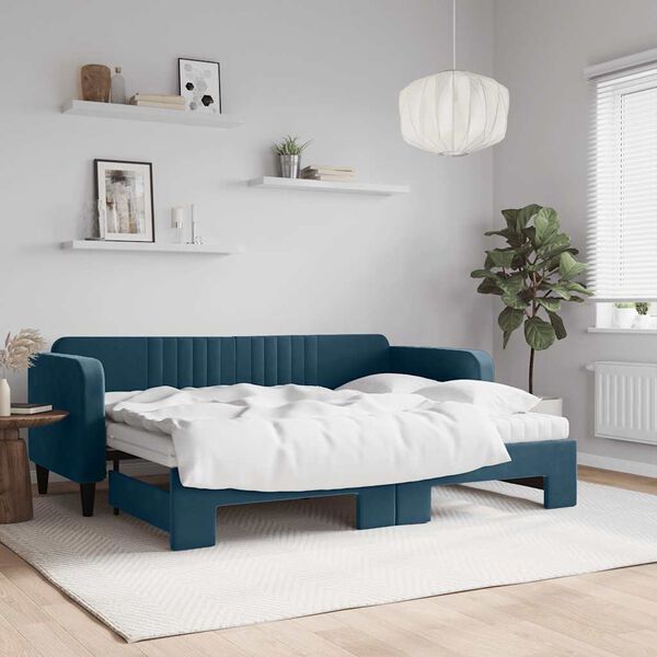 vidaXL Sof&aacute; cama nido con colch&oacute;n terciopelo azul 80x200 cm