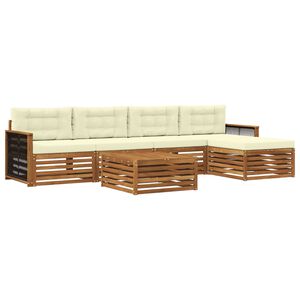 vidaXL Conjunto de sof&aacute;s de exterior con coj&iacute;n 6 pcs Natural y Crema