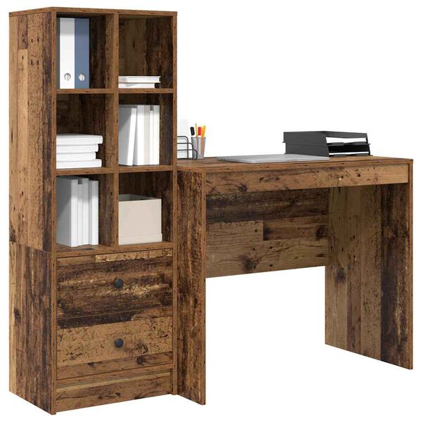 vidaXL Escritorio con caj&oacute;n 2 pcs Madera vieja
