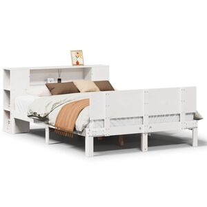 vidaXL Cama con estanter&iacute;a sin colch&oacute;n madera maciza blanca 135x190 cm