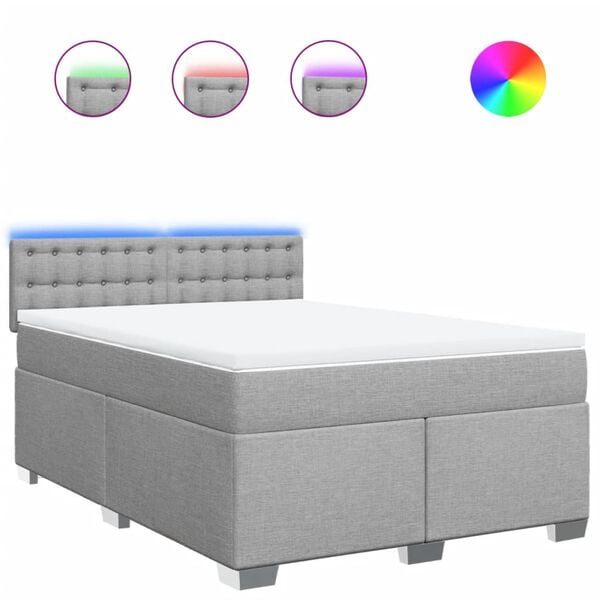 vidaXL Cama box spring con colchón tela gris claro 140x190 cm