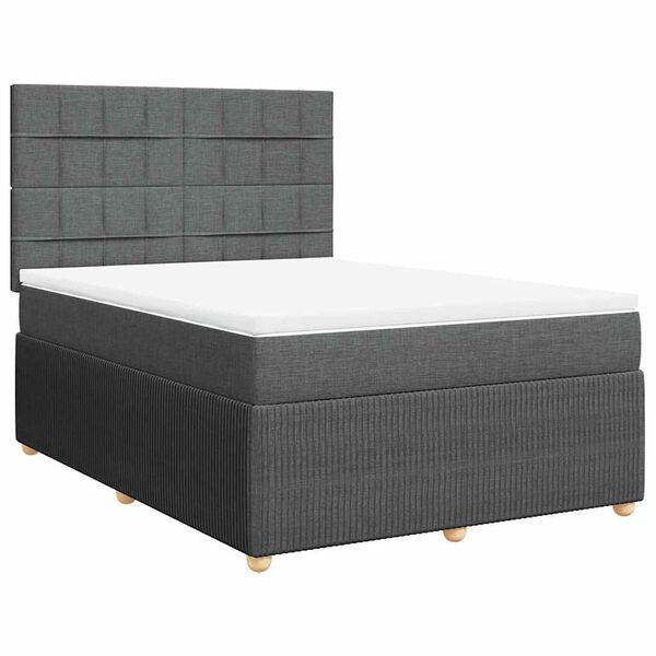 vidaXL Cama box spring con colch&oacute;n tela gris oscuro 140x200 cm