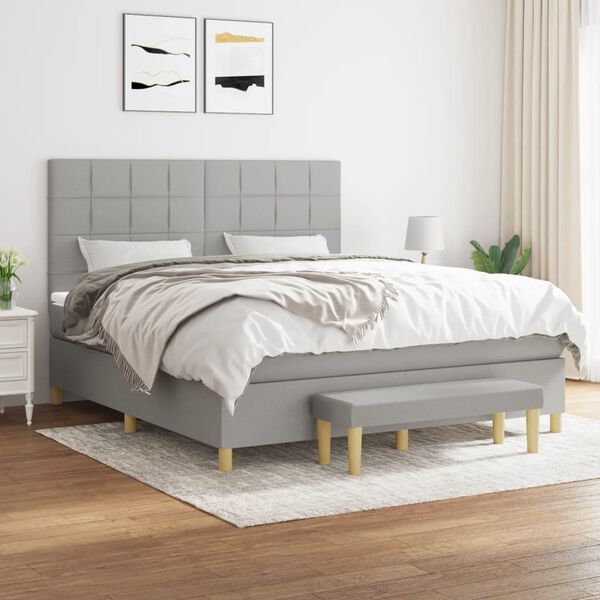 vidaXL Cama box spring con colch&oacute;n tela gris claro 180x200 cm