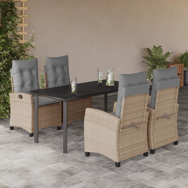 vidaXL Set comedor de jard&iacute;n 5 pzas con cojines rat&aacute;n sint&eacute;tico beige