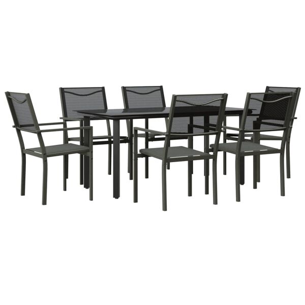 vidaXL Juego de comedor para jard&iacute;n 7 piezas acero y textilene negro