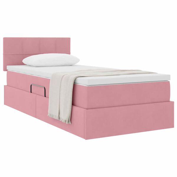 vidaXL Cama con almacenamiento con colch&oacute;n Rosa 90 x 200 cm Terciopelo