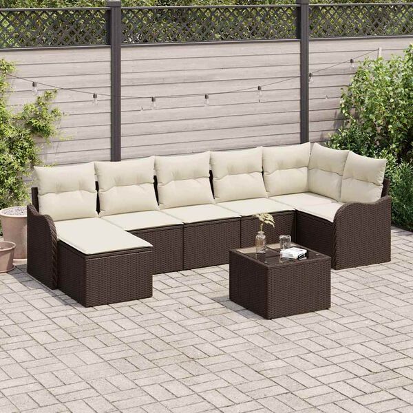 vidaXL Conjunto de sof&aacute; de jard&iacute;n 8 pcs Marr&oacute;n y blanco Polirat&aacute;n
