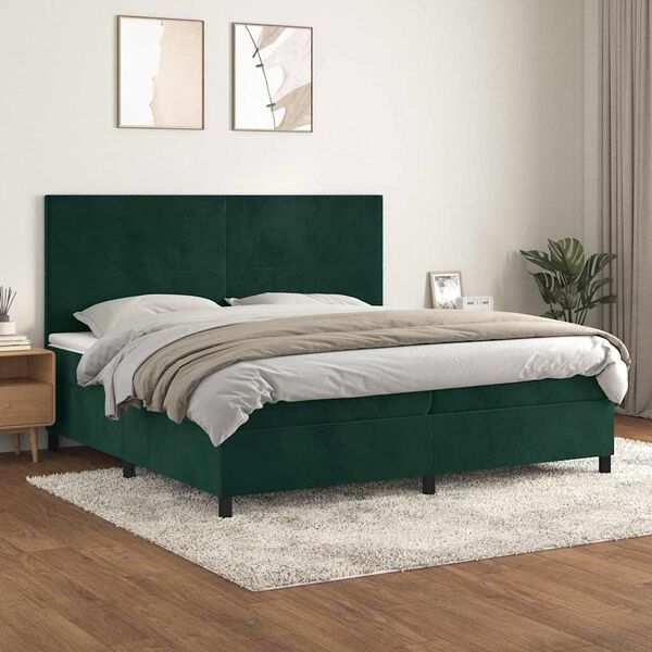 vidaXL Cama box spring con colch&oacute;n terciopelo verde oscuro 200x200 cm