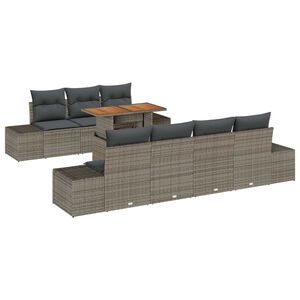 vidaXL Conjunto de sof&aacute; de jard&iacute;n 8 pcs Gris Polirat&aacute;n