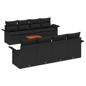 vidaXL Conjunto de sofá de jardín 9 pcs Negro Poliratán