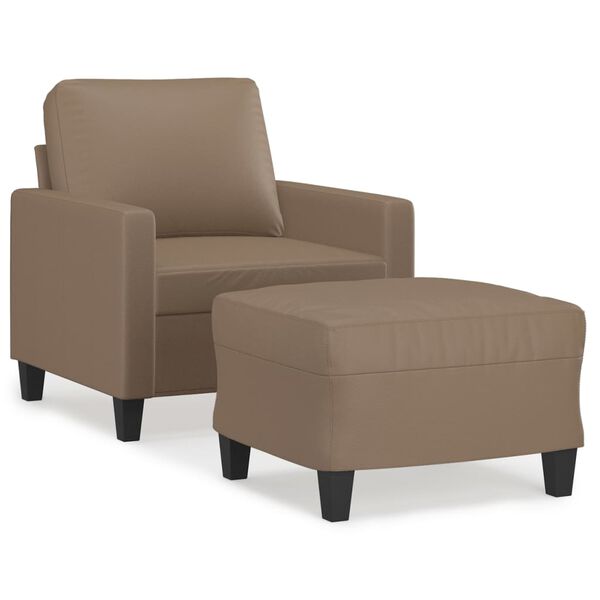 vidaXL Sill&oacute;n con taburete cuero sint&eacute;tico color capuchino 60 cm