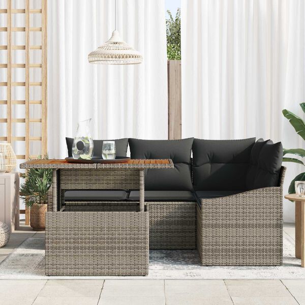vidaXL Conjunto de sof&aacute; de jard&iacute;n 5 pcs Gris Polirat&aacute;n