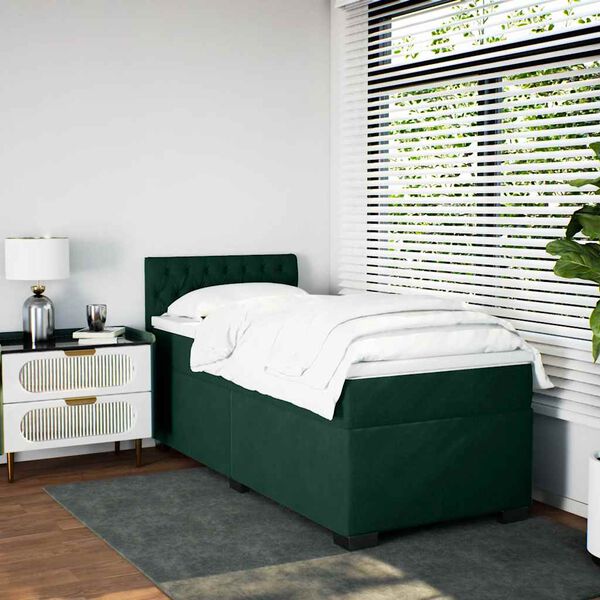 vidaXL Cama box spring con colch&oacute;n terciopelo verde oscuro 100x200 cm