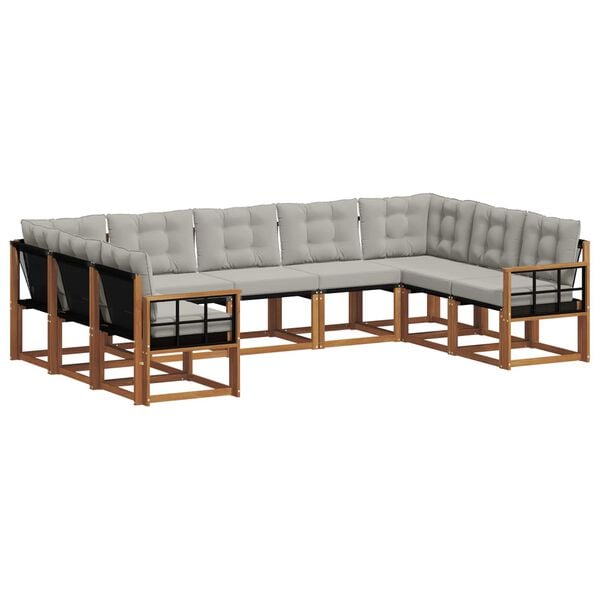 vidaXL Conjunto de sof&aacute;s de exterior 9 pcs Gris Natural y Claro