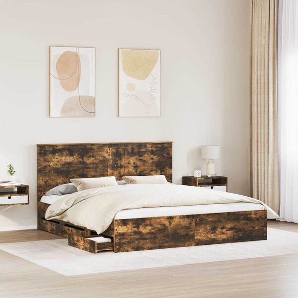 vidaXL Estructura de cama Roble ahumado 180 x 200 cm Madera Ingenieril
