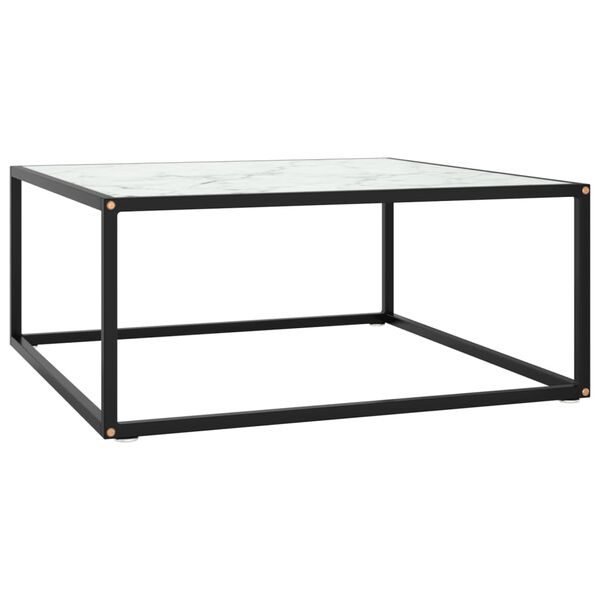 vidaXL Mesa de centro negra con vidrio de mármol blanco 80x80x35 cm