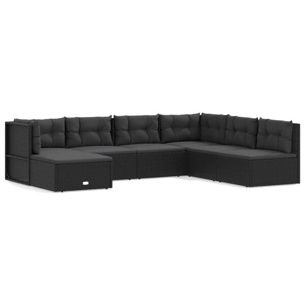 vidaXL Set de muebles de jard&iacute;n y cojines 7 pzas rat&aacute;n sint&eacute;tico negro