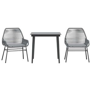 vidaXL Juego comedor jard&iacute;n 3 pzas cojines rat&aacute;n sint&eacute;tico vidrio gris
