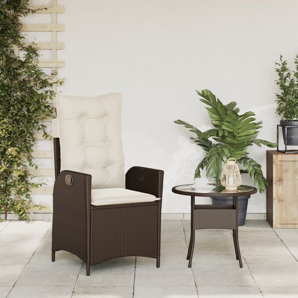 vidaXL Sillón reclinable de jardín con cojines ratán sintético marrón