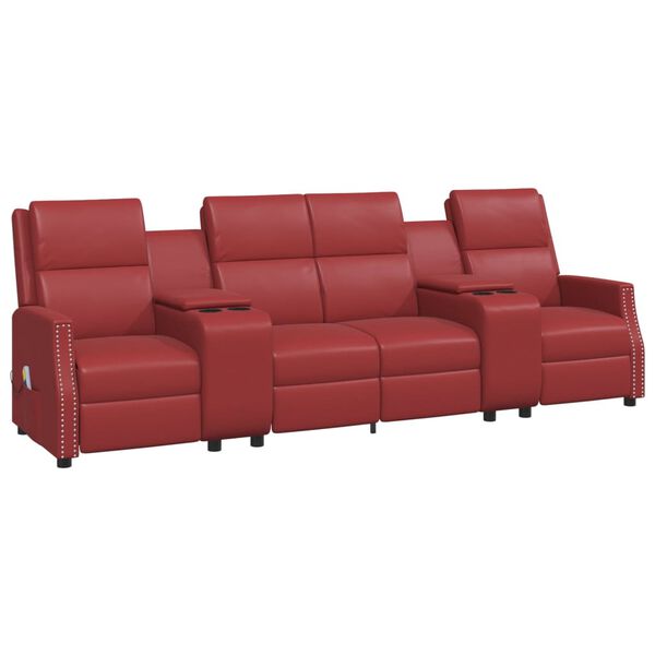 vidaXL Sillón reclinable de masaje 4 plazas cuero sintético rojo tinto