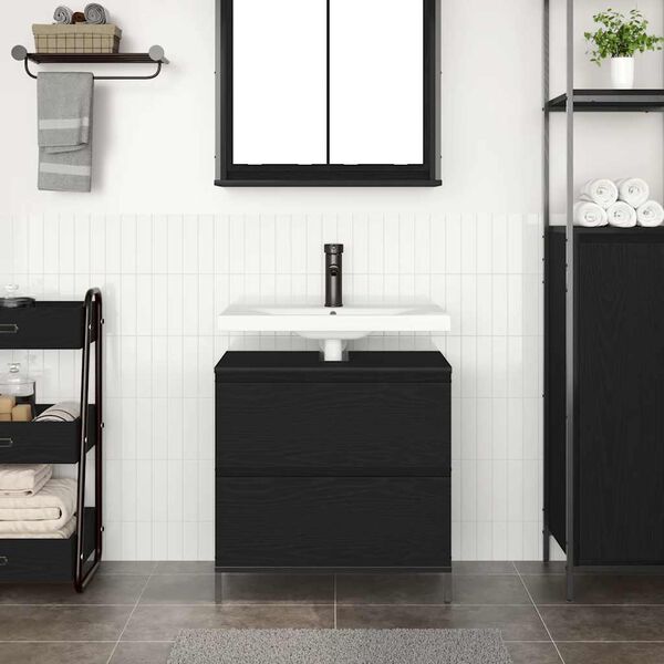 vidaXL Mueble de ba&ntilde;o con lavabo y cajones roble negro 60x34,5x60 cm