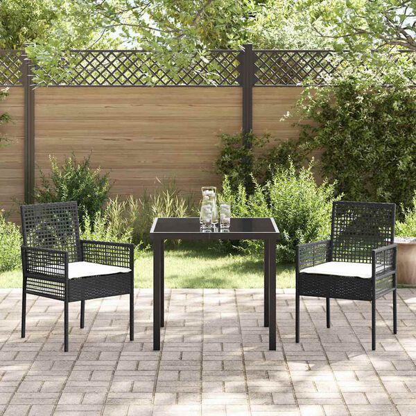vidaXL Conjunto de Comedor de Jard&iacute;n 3 pcs Negro rat&aacute;n sint&eacute;tico