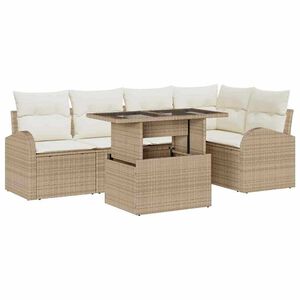 vidaXL Conjunto de sof&aacute; de jard&iacute;n con coj&iacute;n 6 pcs Beige Polirat&aacute;n