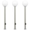 vidaXL Balizas de luz con sensor y tomacorriente, 3 unidades, 120 cm, acero inoxidable, IP44