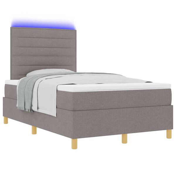 vidaXL Cama Box Spring LED con colch&oacute;n Taup&eacute; 120 x 200 cm tela